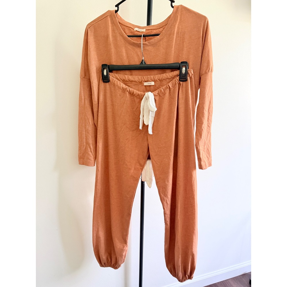 Eberjey Womens Terracotta Orange Slub Knit Loungewear Set Top and Joggers - Picture 2 of 6